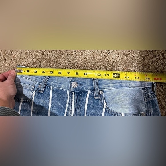 Women’s American Eagle Blue Jeans With White Stripes Mom Jeans Size 8 Extra Long - Picture 13 of 13